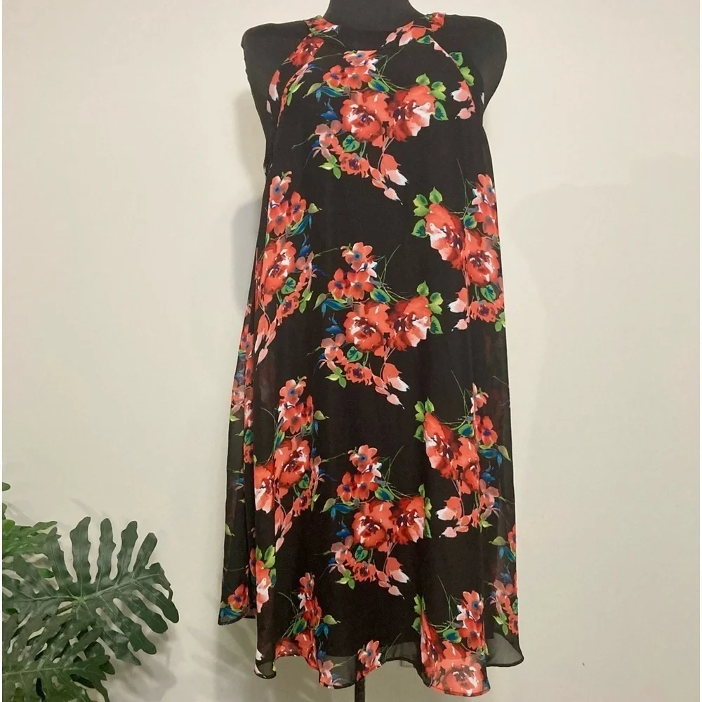 Betsey Johnson Womens Black Floral Dress Size‎ 8 Sleeveless Halter Style